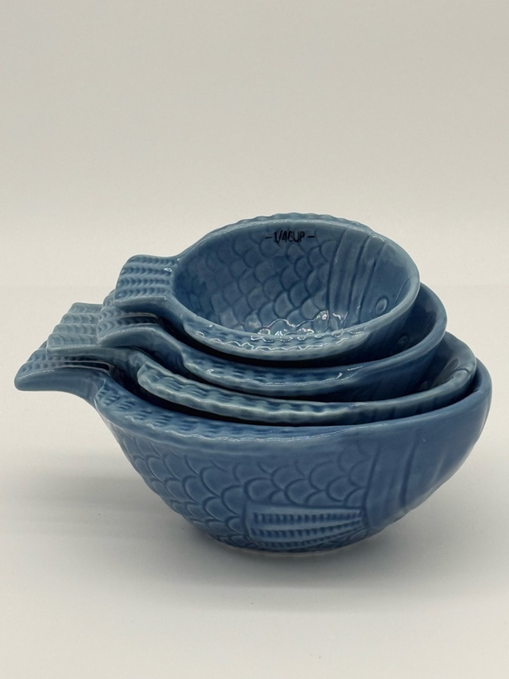 Blue Fish-Shaped Ceramic Nesting Prep Bowls - Set of 3